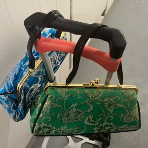 3 purses , Blue, Green, pink